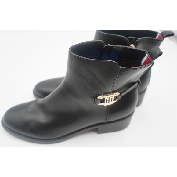 Tommy Hilfiger Women's Black Leather Ankle Gold Buckle Block Heel Booties Sz 11M - Picture 9 of 14